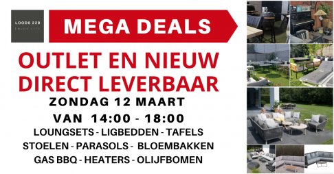 Outlet verkoop tuinmeubelen, decoratie, bloembakken, etc...