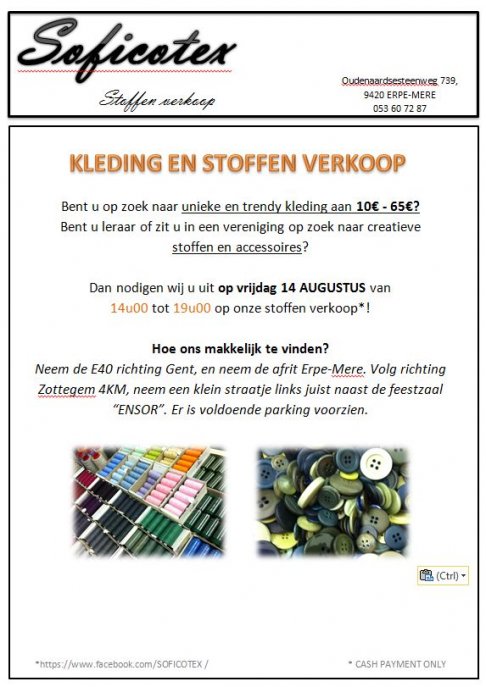 Maandelijkse stockverkoop van stoffen en fournituren