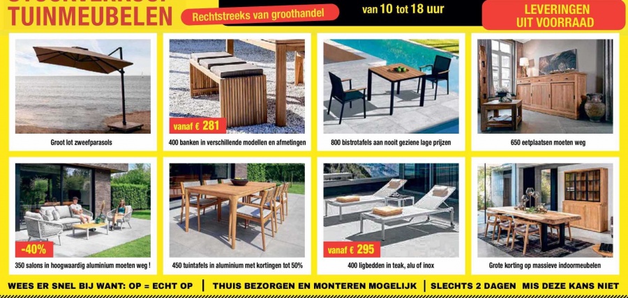 Fabrieksverkoop 14&15 maart tuinmeubelen en binnenmeubelen Overijse 