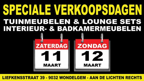 Speciale verkoopsdagen - Tuinmeubelen & Lounge - Tuinsets, Lounge meubelen, Ligbedden, Tuinmeubelhoezen, Decoratie, Interieurmeubelen, ...