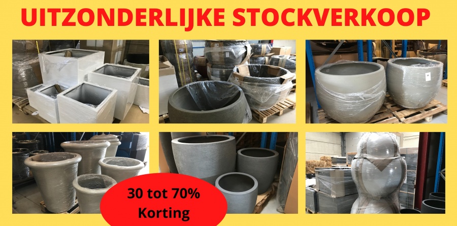 Uitzonderlijke stockverkoop van fiberstone potten en bakken tot 70% korting
