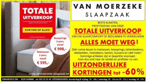 Totale Uitverkoop Van Moerzeke Slaapzaak