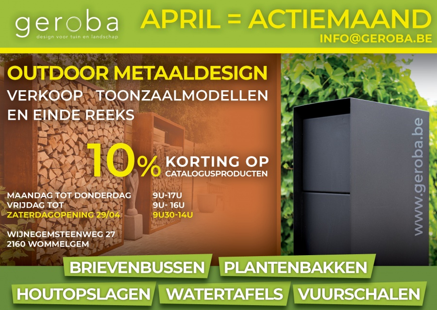 Outletverkoop Tuinproducten Geroba - Metalen brievenbussen, plantenbakken, houtopslagen, vijvers, etc... - 1