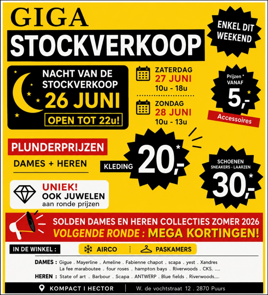 NACHT VAN DE STOCKVERKOOP ; dames & heren | MERK kleding & schoenen 