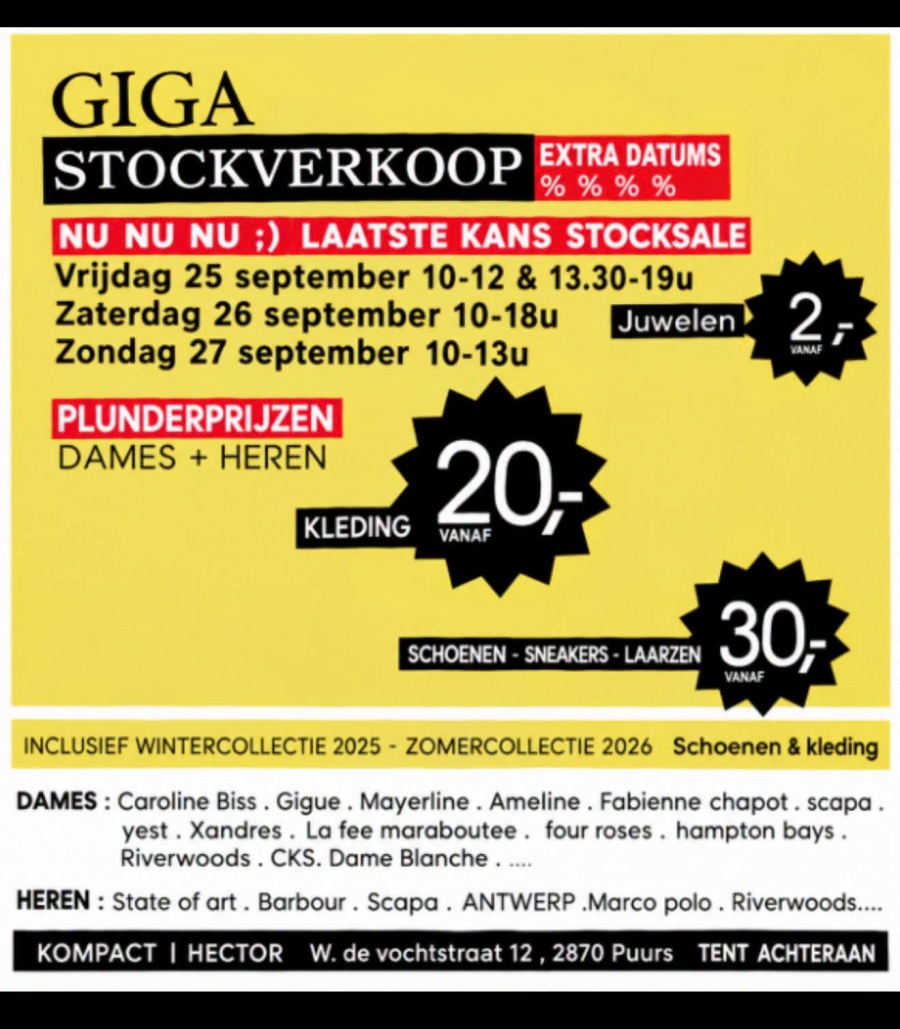 GIGA STOCKVERKOOP - luxe merken /plunder prijzen 