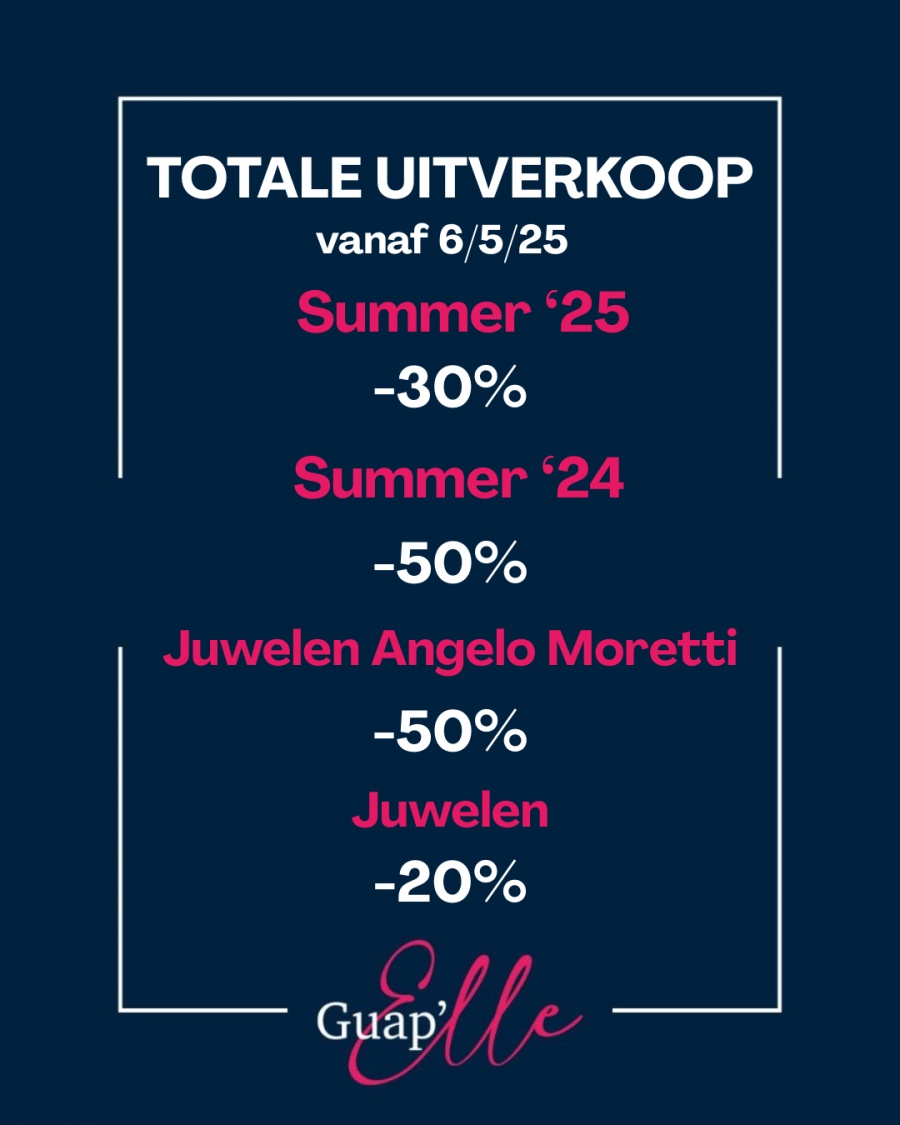 Uitverkoop zomer 25 - kledij, schoenen, juwelen, handtassen, haaraccessoires + zomer '24