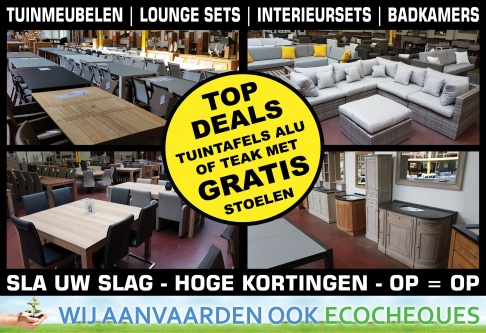 MEGA STUNTVERKOOP - TUINTAFELS ALU OF TEAK MET GRATIS STOELEN - INTERIEUR & BADKAMERMEUBELEN - LOUNGE SETS & DECORATIE - 2