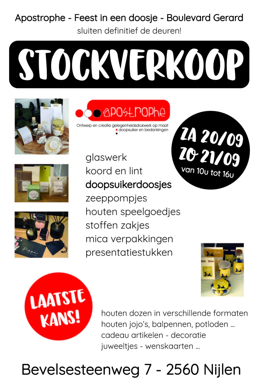 Stockverkoop doopsuiker artikelen Apostrophe