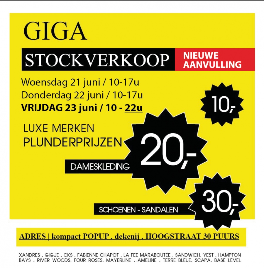 Kompact popup stockverkoop - luxe merken /plunder prijzen 
