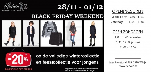 Kinderkleding Outlet  BLACK WEEKEND SALE -20% boven op de outletprijs!