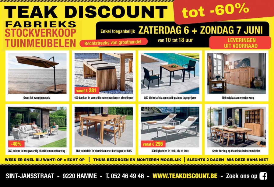 Tuinmeubel Stockverkoop Hamme -30% tot -70% rechtstreeks van importateur zaterdag 6, zondag 7 juni 2026 (10u tot 18u) - 1