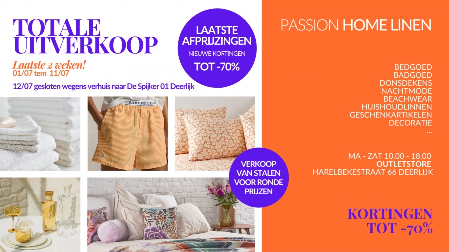 TOTALE UITVERKOOP bij PASSION HOME LINEN