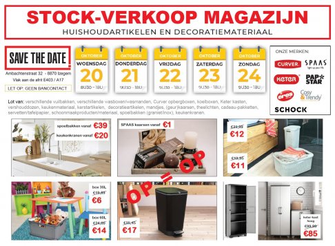 Stockverkoop huishoudartikelen en decoratiemateriaal