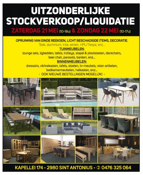 Uitzonderlijke stockverkoop / liquidatie tuin- & binnenmeubelen