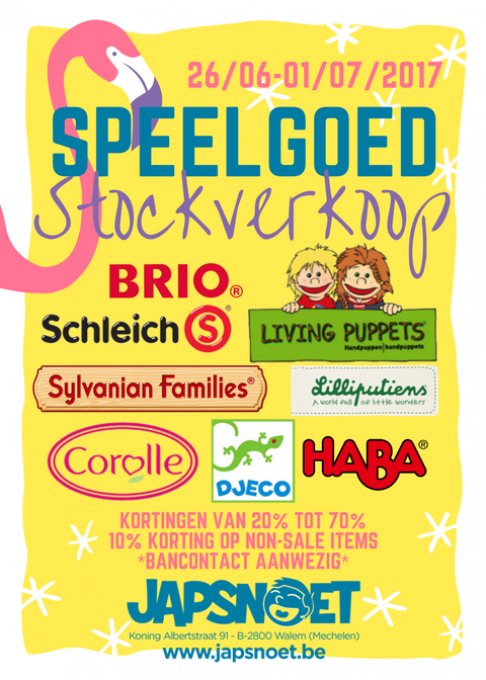 Japsnoet Speelgoed Stockverkoop - ma 26/6 tem zat 01/07/2017