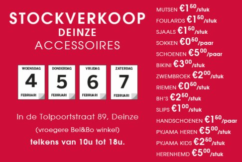 Stockverkoop Deinze - Accessoires (Bel&Bo)