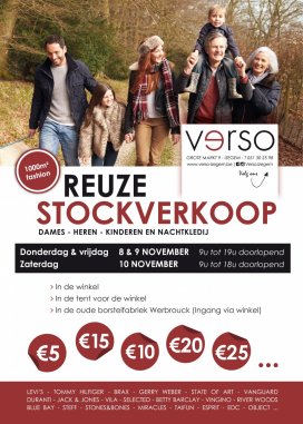 Reuze stockverkoop merkkledij dames, heren en kinderkledij Verso Izegem