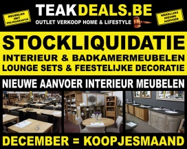 DECEMBER OUTLET - KOOPJESMAAND Interieur- & Badkamermeubelen - Eettafels, Stoelen, Clubzetels, Kasten, Dressoirs, Vitrines, Bureautafels, Decoratie, Badkamerkasten, Tuinmeubelhoezen,...