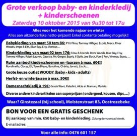 Grote verkoop baby- en kinderkledij + kinderschoenen