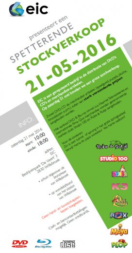Stockverkoop EIC (cd's, dvd's, merchandise artikelen)