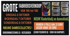 Fabrieksverkoop hemden en pulls Destelbergen op 6-7-8 OKTOBER 2026 van 10-18u