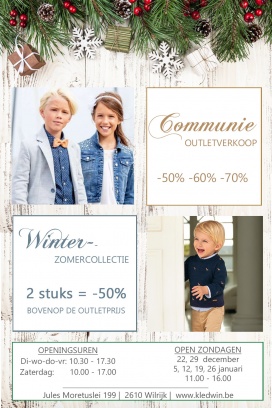 Outletverkoop communiekleding! Winter- en zomercollectie -50% bovenop de outletprijs. 