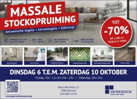 Massale stockopruiming bij Van den Bossche tegels in Bornem