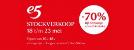 e5 Stockverkoop: Shop alles aan -60%, of profiteer van -70% bij aankoop vanaf 4 stuks.