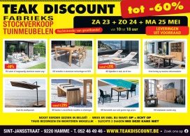 tuinmeubel uitverkoop -30% tot -70% rechtstreeks van importateur zaterdag 23, zondag 24 & maandag 25 mei (10u tot 18u)