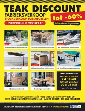 Tuinmeubelen te Mechelen: rechtstreeks van groothandel nu uitzonderlijk toegankelijk voor particulieren 9 & 10 mei !