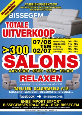 Totale uitverkoop salons, relaxen, tapijten, salontafels