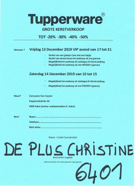 Tupperware Grote Kerststockverkoop invitatie DE PLUS CHRISTINE