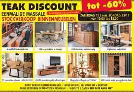 FABRIEKSVERKOOP MASSIEVE MEUBELEN 15 t/m 23/11  te Hoeilaart rechtstreeks van GROOTHANDEL ,ALLES van -30% tot -70%