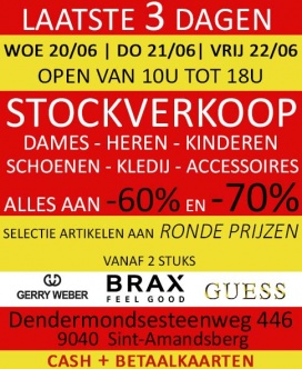 Stockverkoop schoenen, kledij en accessoires