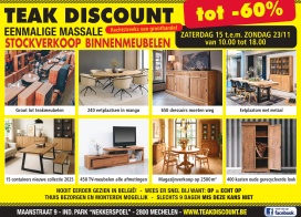 FABRIEKSVERKOOP MASSIEVE MEUBELEN 15 t/m 23/11 te Mechelen rechtstreeks van GROOTHANDEL, ALLES van -30% tot -70%