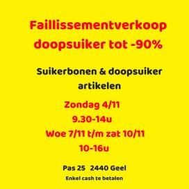 Faillissementverkoop doopsuiker en artikelen tot -90%