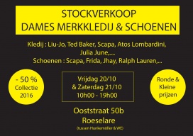 Stockverkoop Dames merkkledij & Schoenen te Roeselare op Vrij 20 & Zat 21 Oktober 