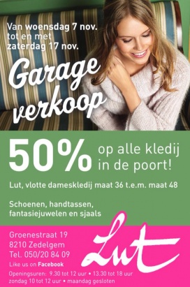 Garageverkoop dameskledij 7/11 t.e.m 17/11