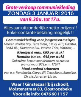 Grote verkoop communie-kleding op 3 januari