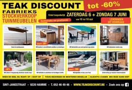 Tuinmeubel Stockverkoop Hamme -30% tot -70% rechtstreeks van importateur zaterdag 6, zondag 7 juni 2026 (10u tot 18u)
