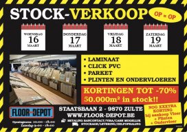 4-daagse STOCKVERKOOP Laminaat, PVC, Parket & Kunstgras-vloeren