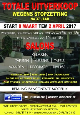 Totale uitverkoop salons, relaxen, tapijten,...